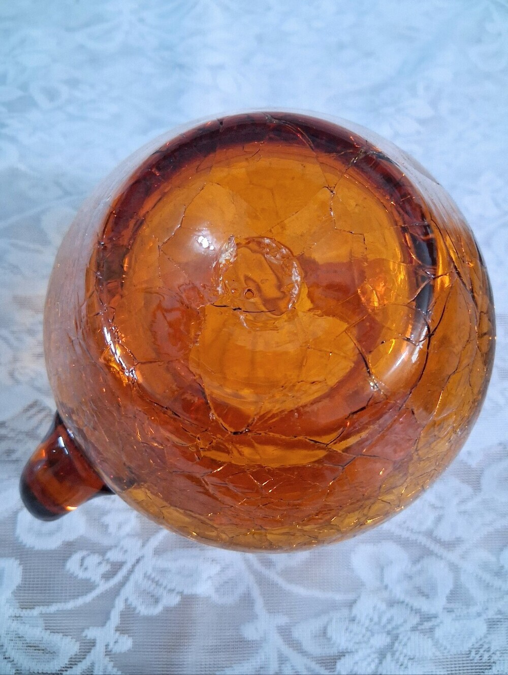 Vintage Mid-Century Amber Art Glass Pitcher Crackle Finish Medium Size MCM - Picture 7 of 16